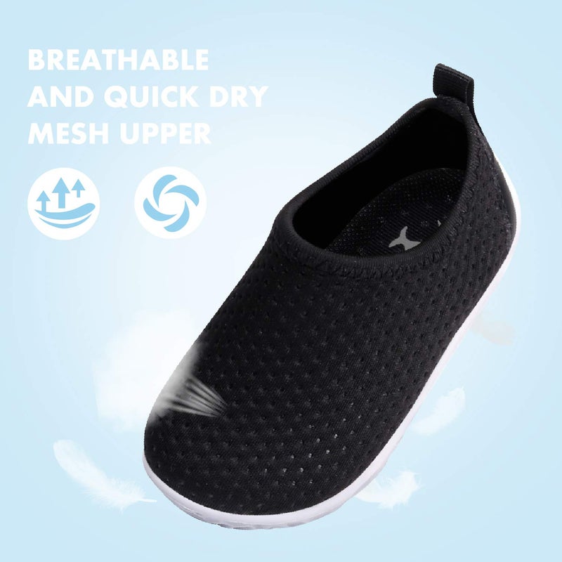 FEETCITY Baby Girls and Boys Water Shoes Lightweight Comfort Sole Easy Walking Athletic Slip on Aqua Socks Black Mesh 12-18 Months Infant - Image 4
